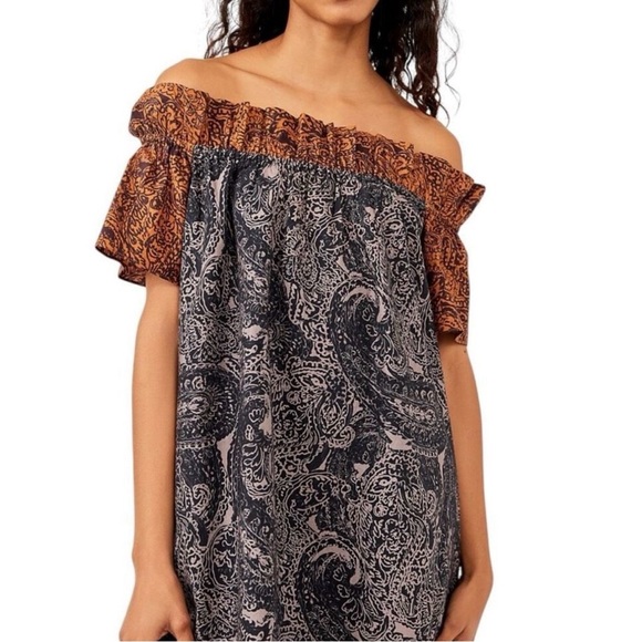 Free People Women Dress Sophie Printed Off the Shoulder Mini Dress Size XS - Picture 1 of 8